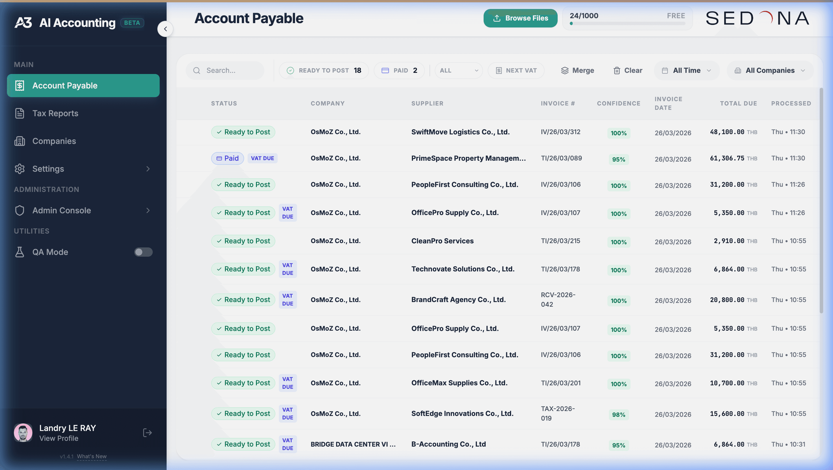 A3 invoice upload queue
